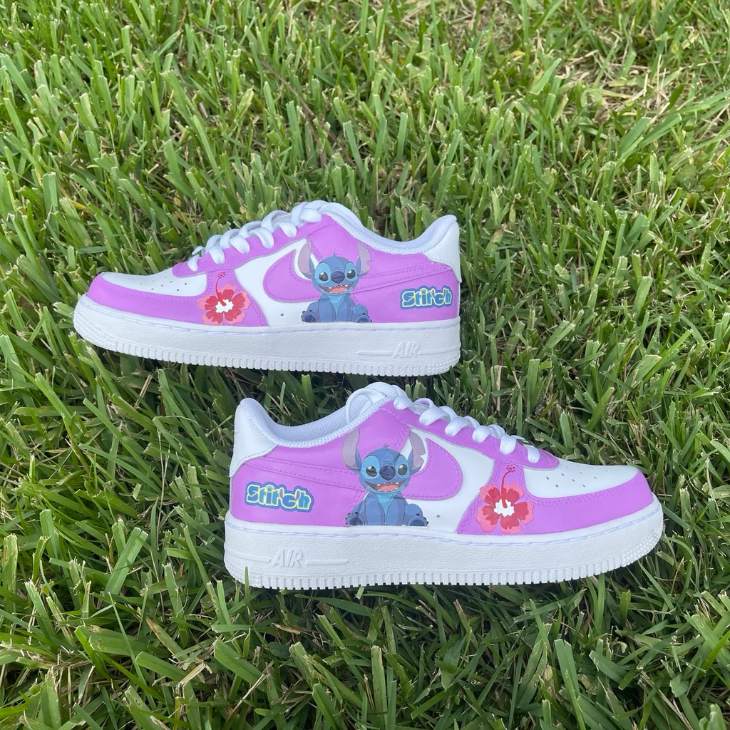 Pink White Stitch Themed Custom AF 1s Shoes