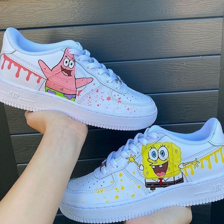 Pink Yellow SpongeBob Custom Air Force 1 Shoes