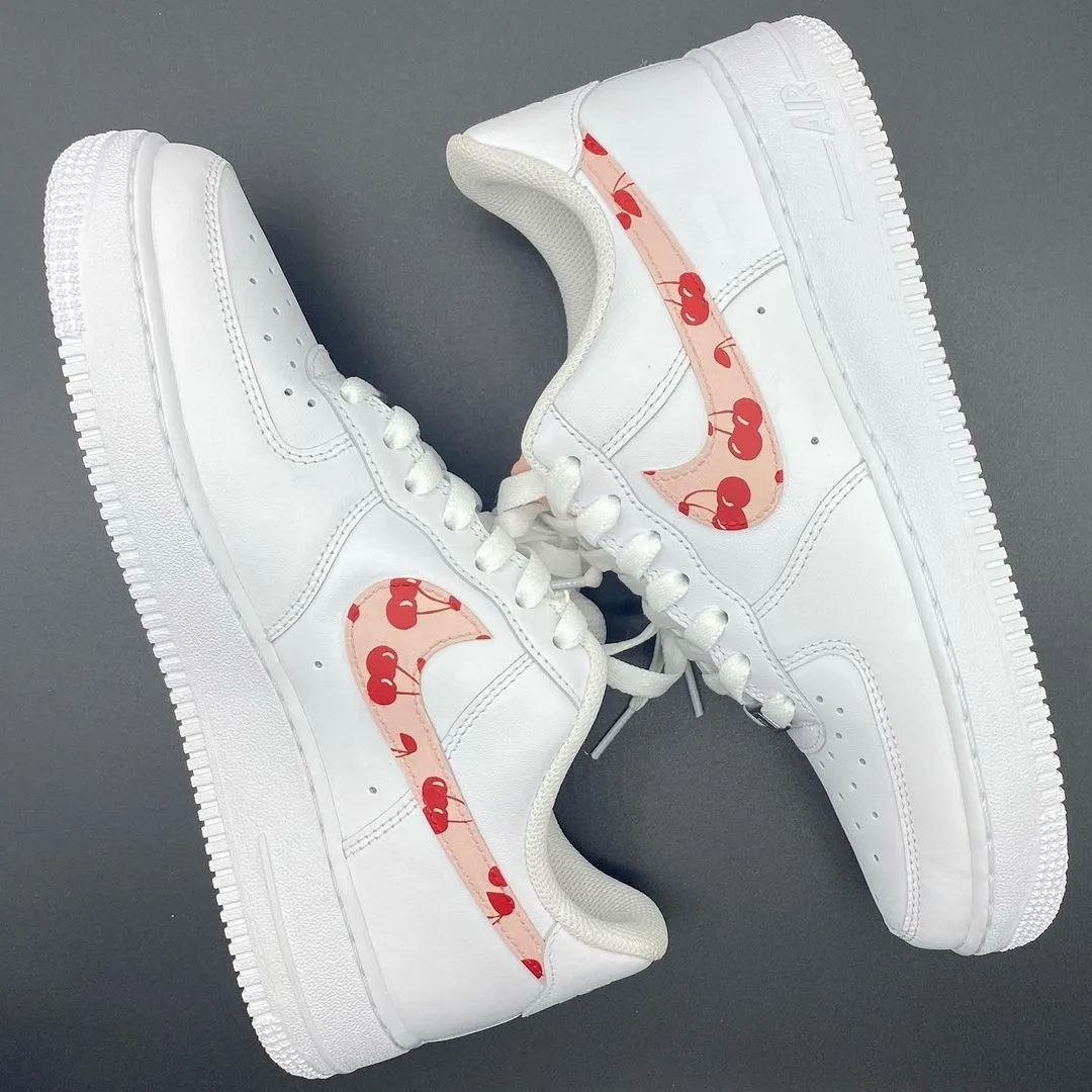 Playful Cherries on Baby Pink Custom AF 1s Shoes