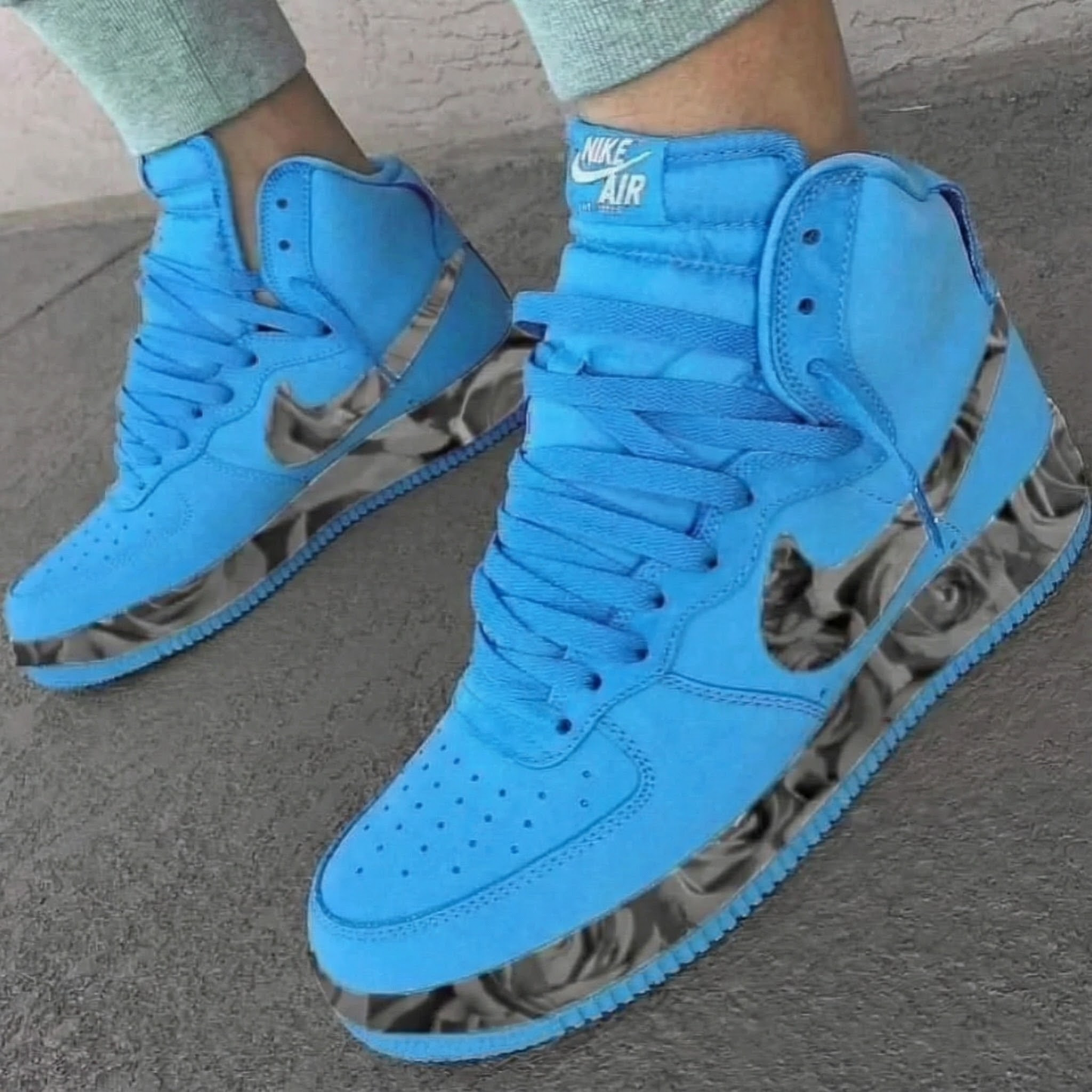 Poetic Blue Rose Pattern Custom AF 1s Shoes