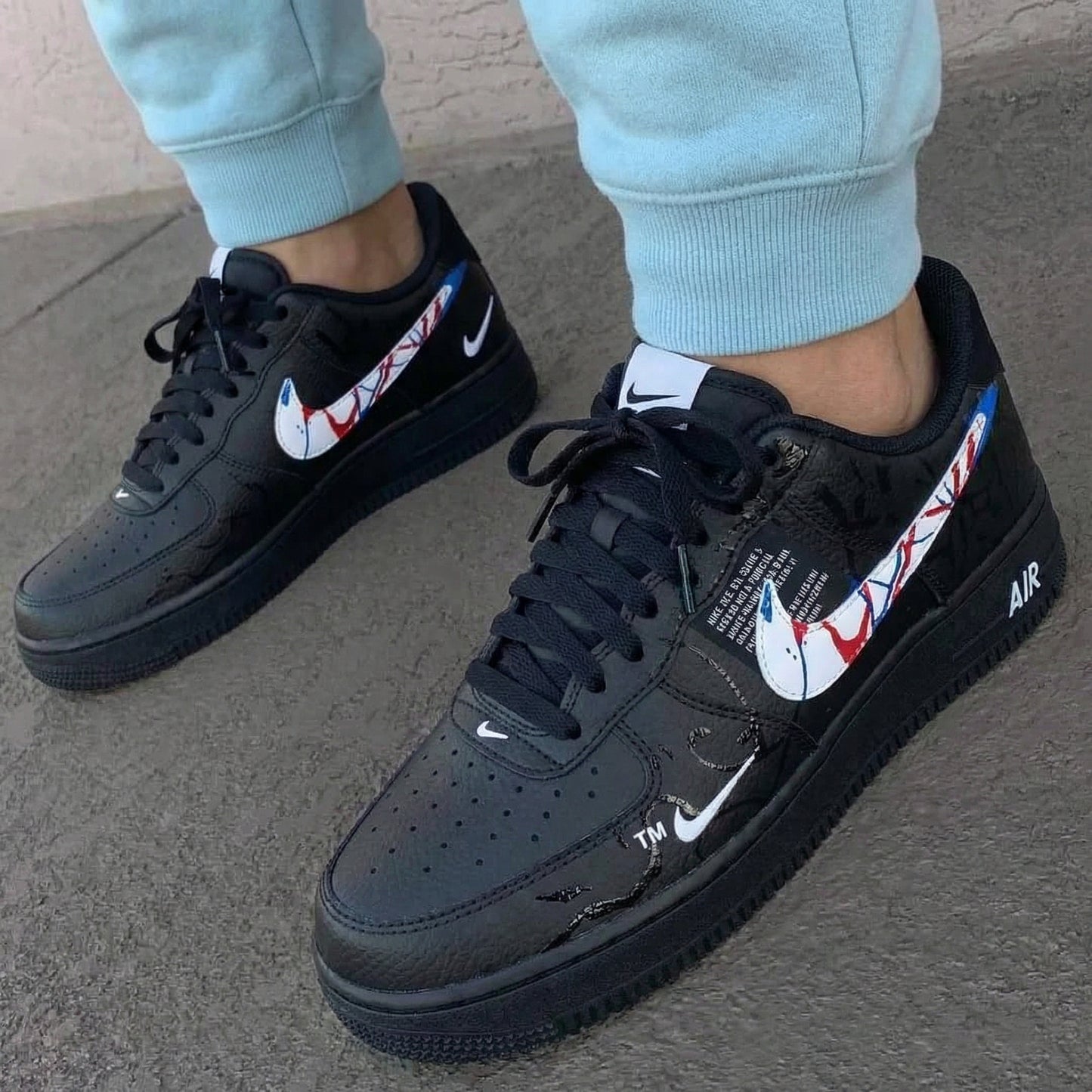 Pure Black Splatter Custom AF 1s Shoes