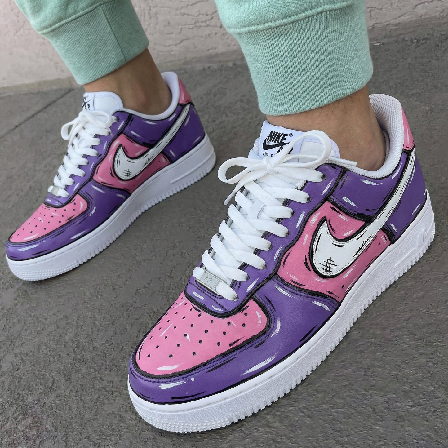 Purple And Baby Pink Cartoon Style Custom AF 1s Shoes