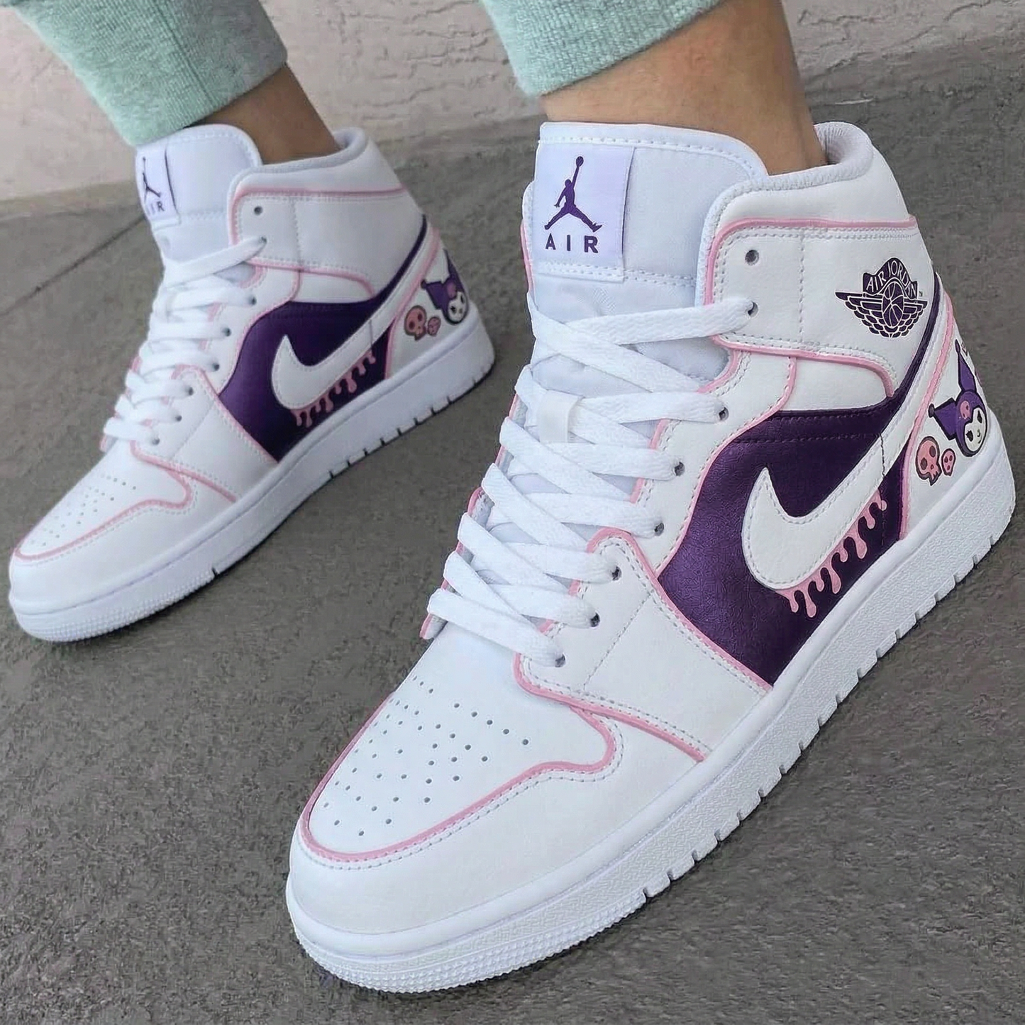 Purple Baby Pink Kuromi Skulls Custom AJ 1s Shoes