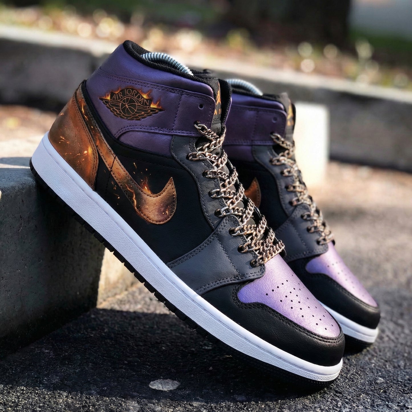 Purple Black Copper Chain Custom AJ 1s Shoes