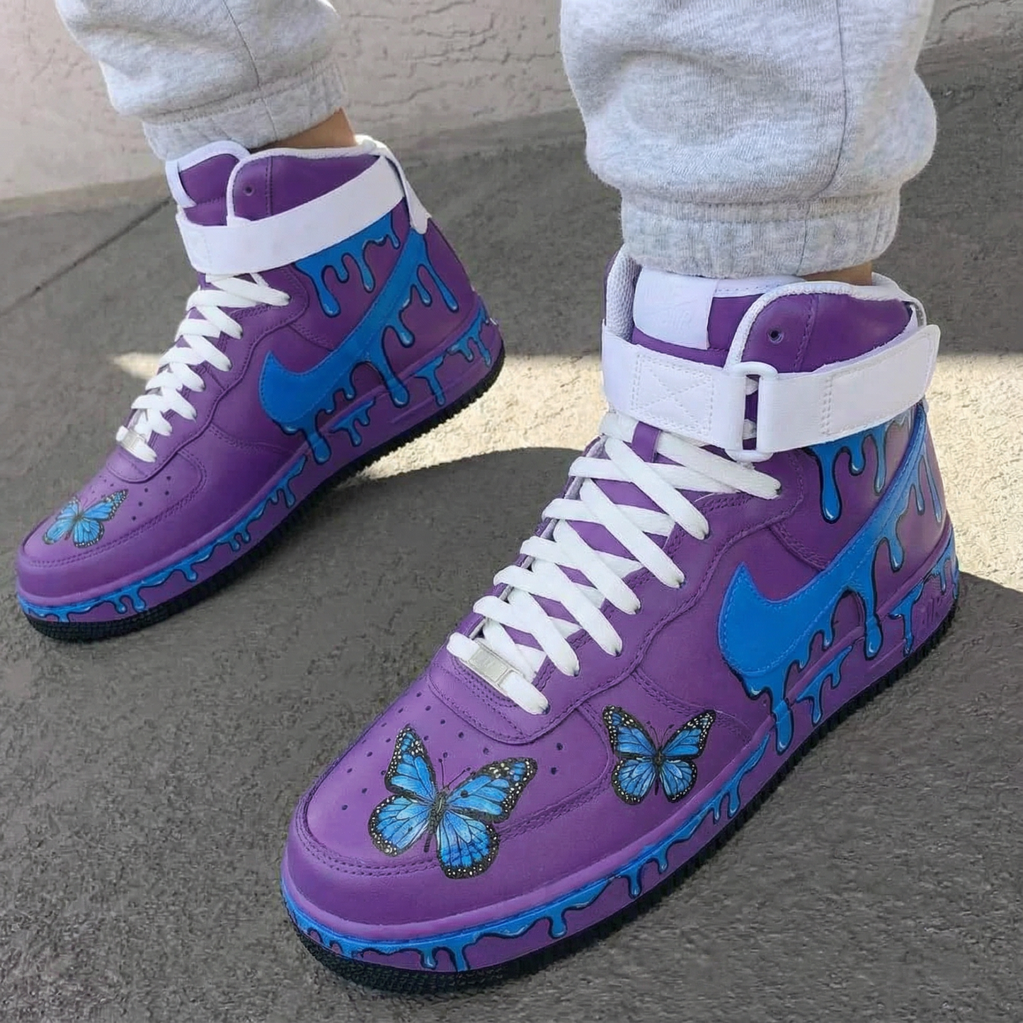 Purple Blue Butterfly Drip Custom AF 1s Shoes