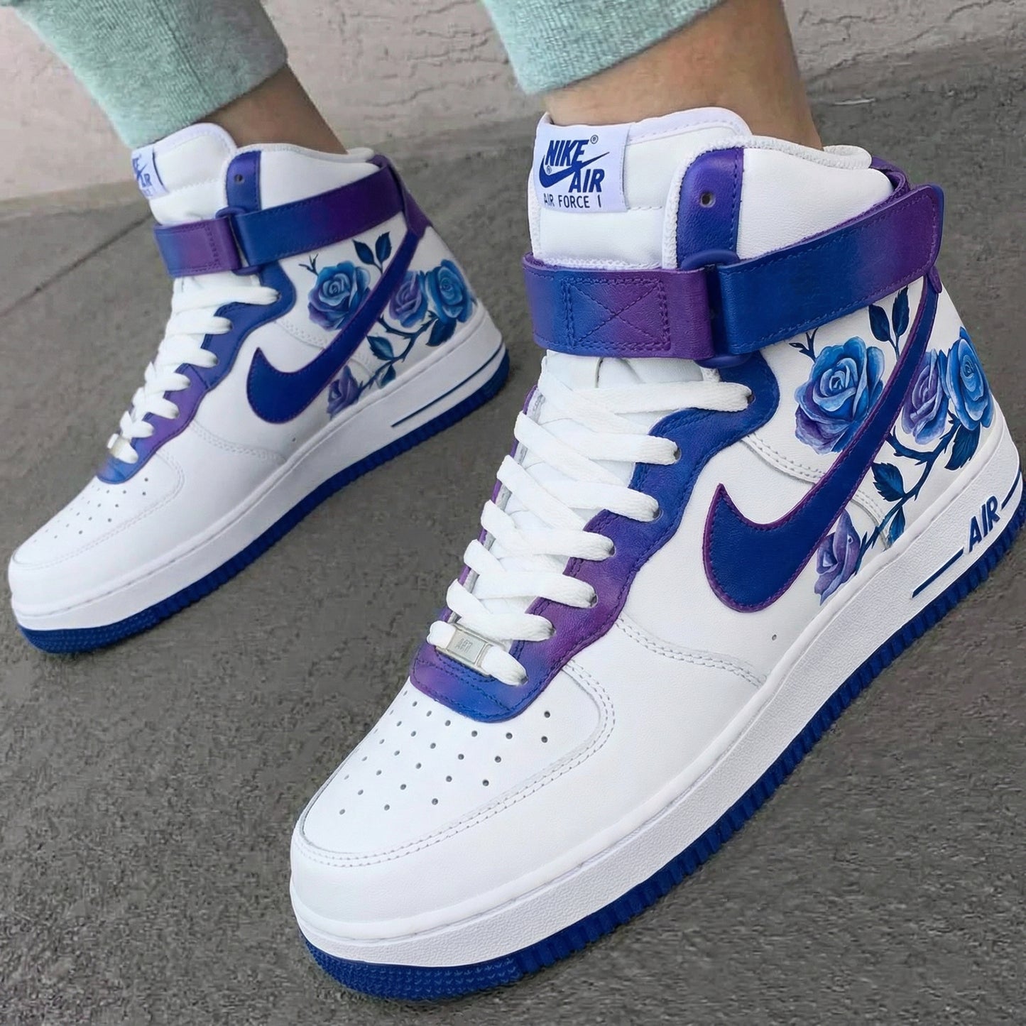 Purple Blue Floral Rose Custom AF 1s Shoes