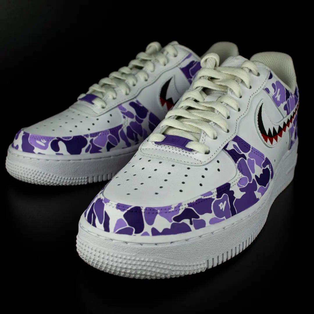 Purple Camo with Shark Design Custom AF 1s Shoes