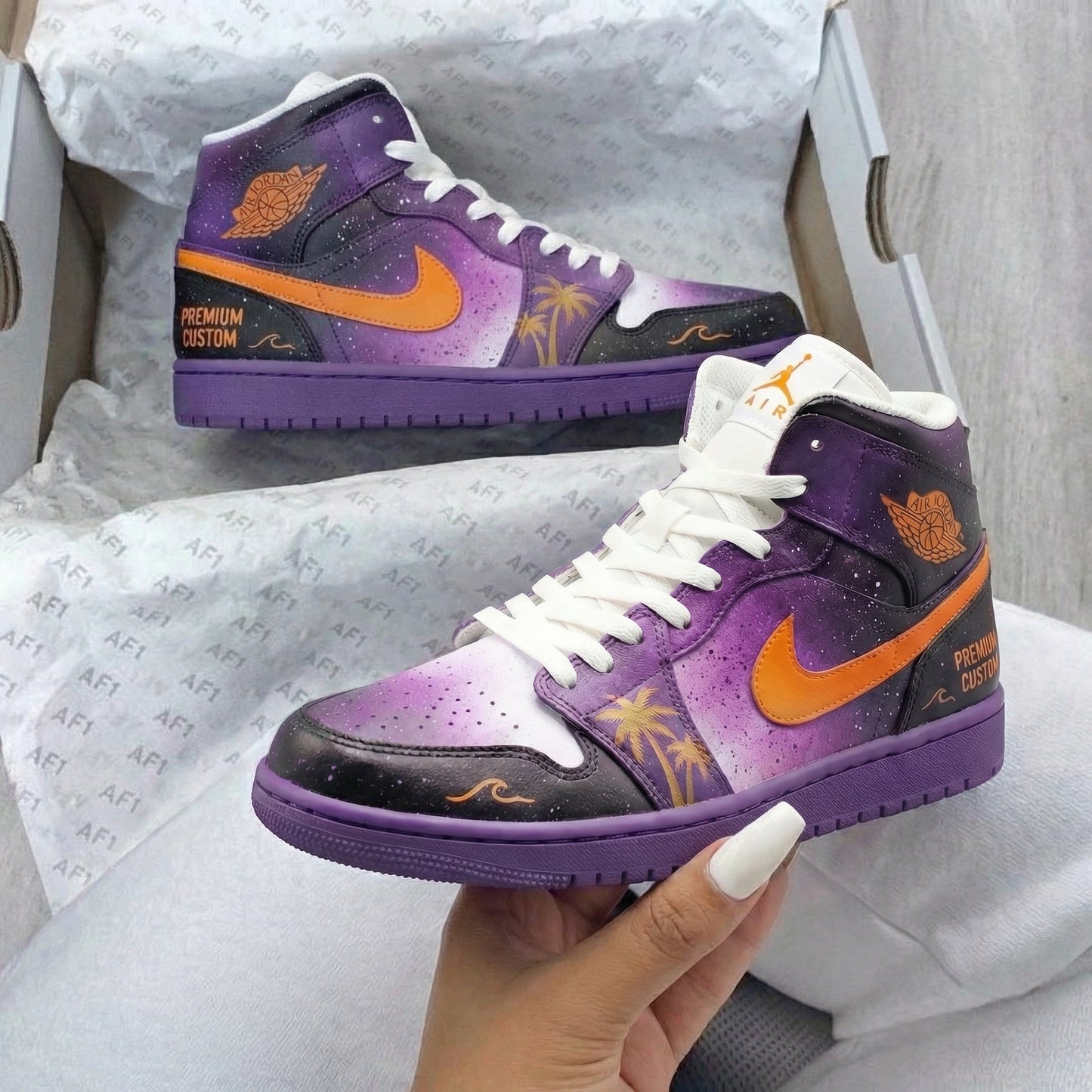 Purple Orange Palm - tree Custom AJ 1s Shoes