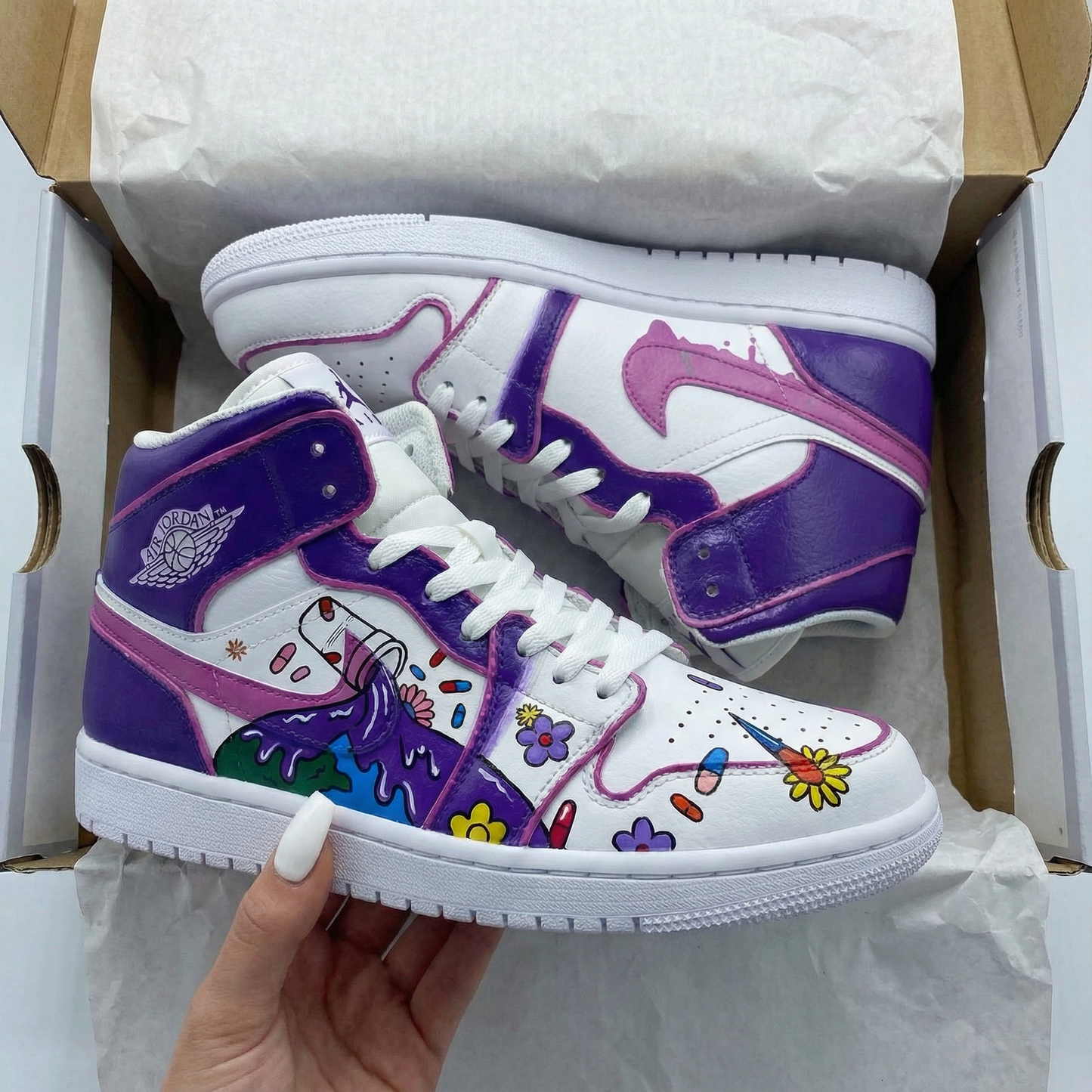 Purple Pink Floral Custom AJ 1s Shoes
