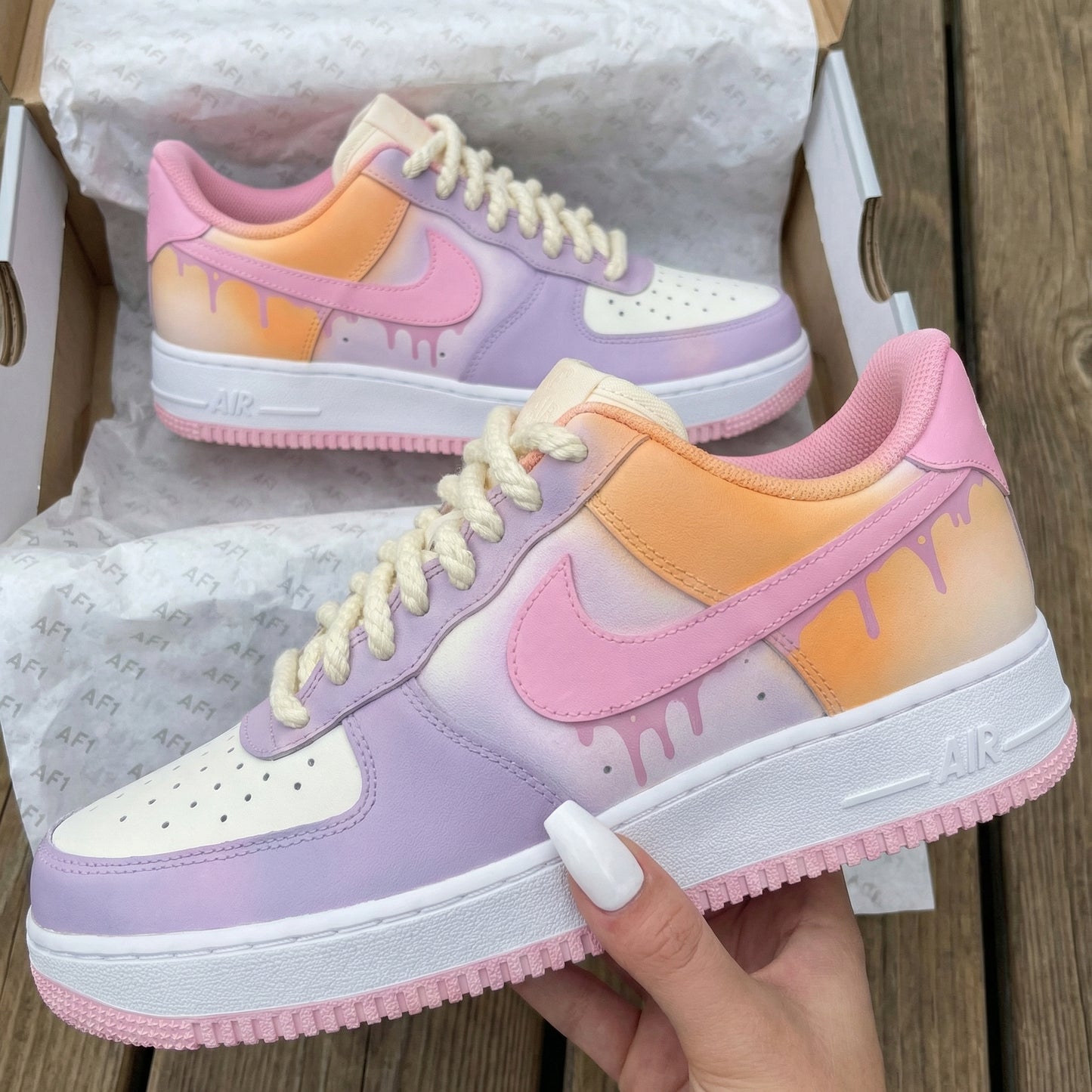 Purple Pink Orange Drip Thick Shoelaces Custom AF1s Shoes