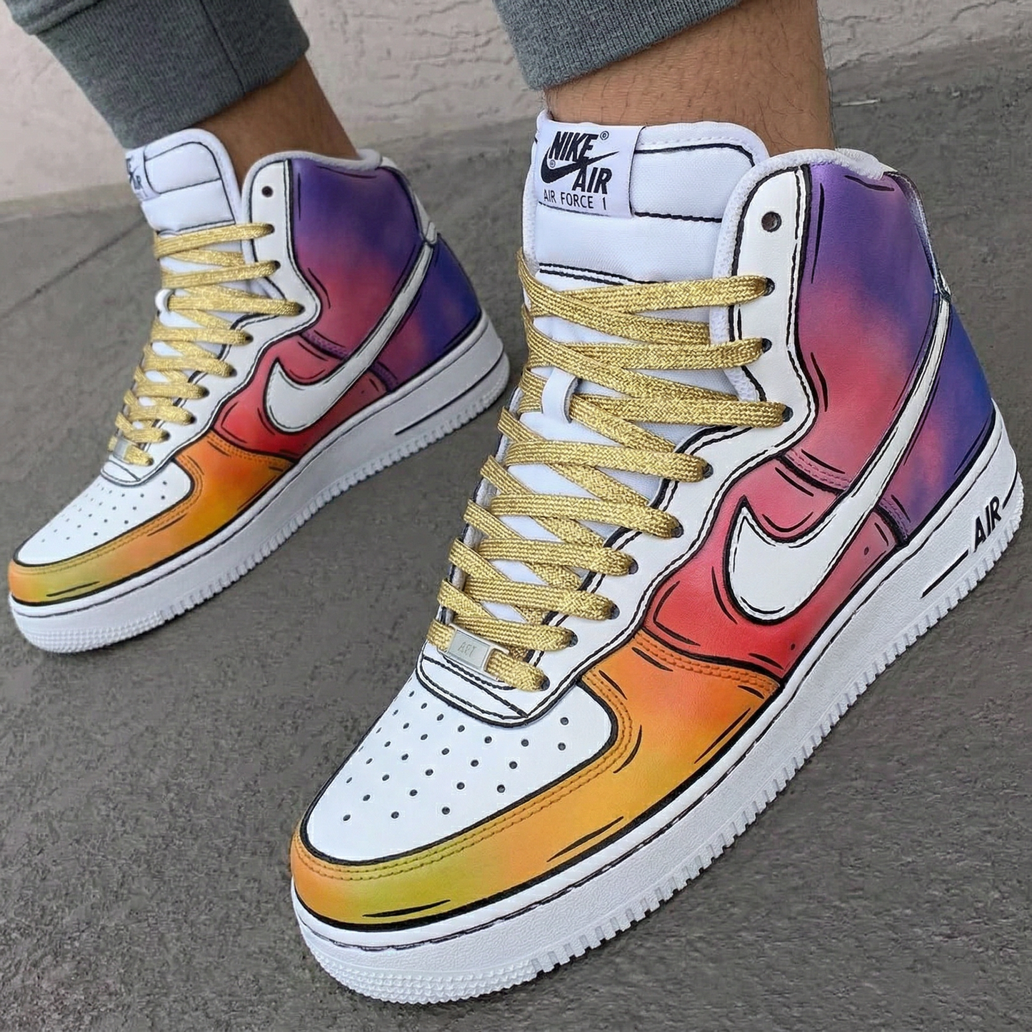 Purple Pink Red Orange Yellow Gradient Cartoon Custom AF 1s Shoes