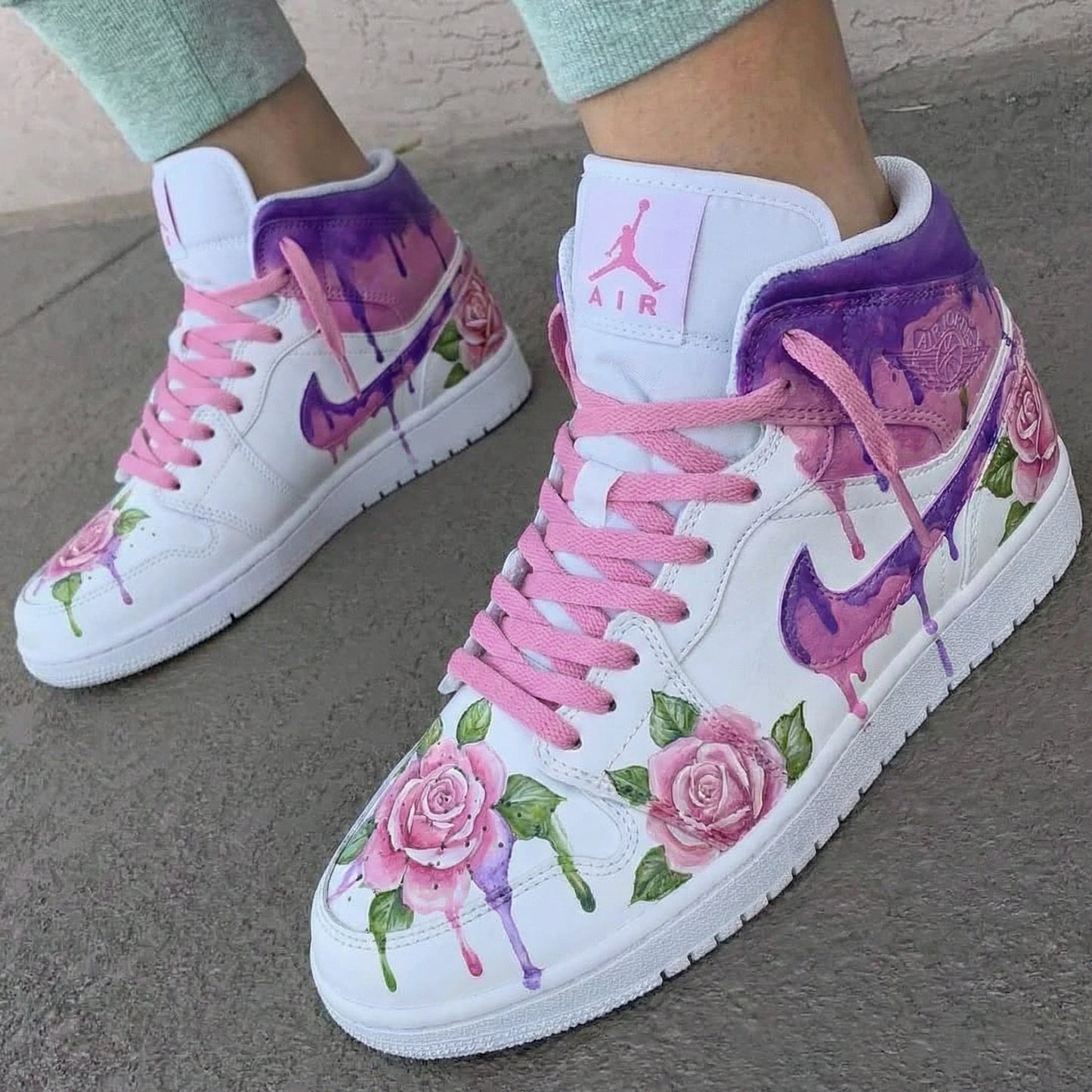 Purple Pink Rose Custom AJ 1s Shoes