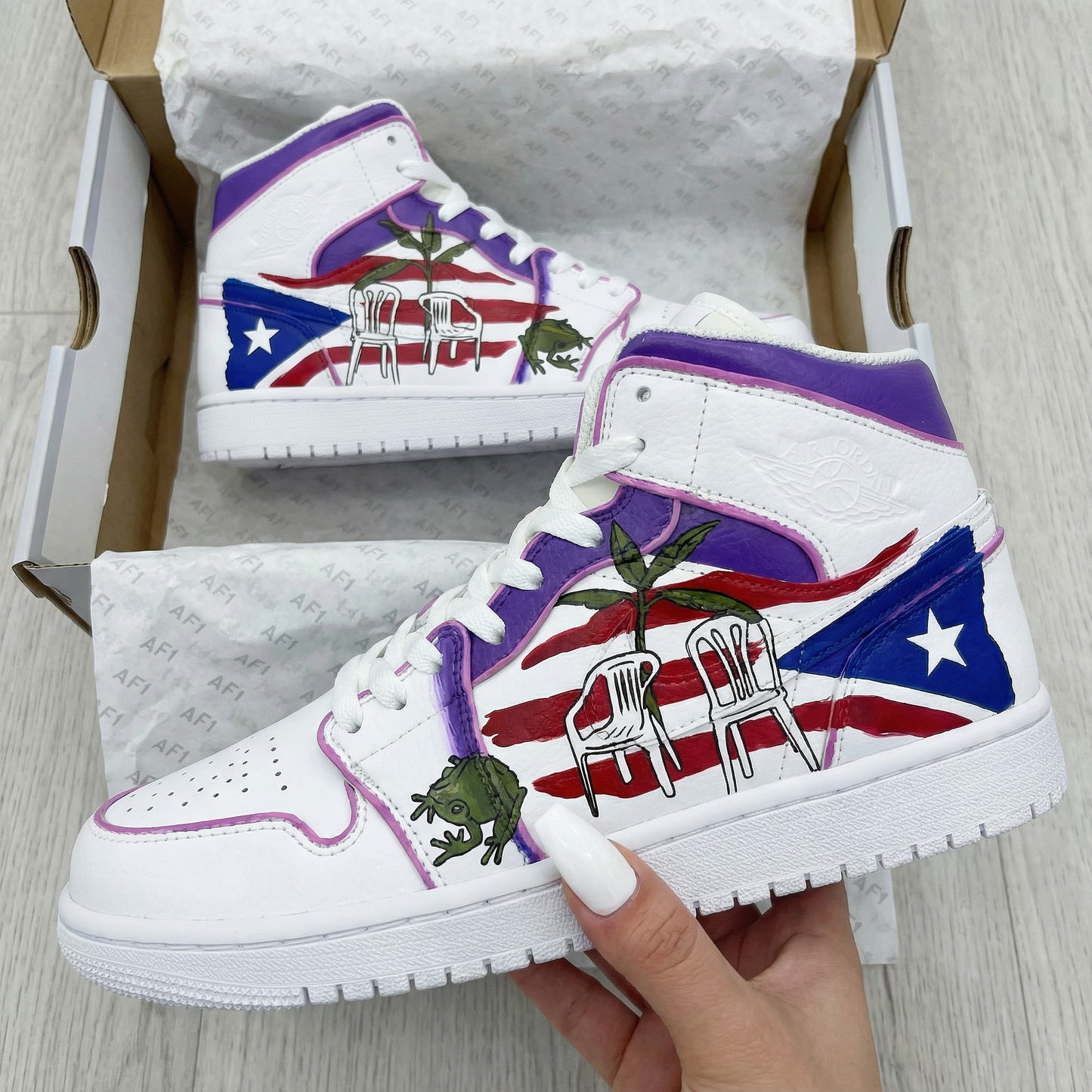 Purple Red Blue Flag Frog Custom AJ 1s Shoes