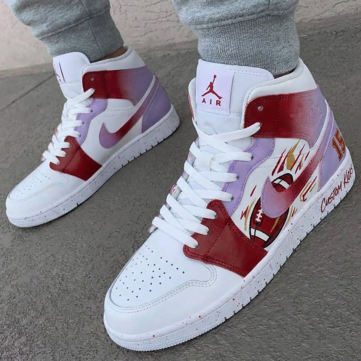 Purple Red Football Pattern Custom AJ 1s Shoes