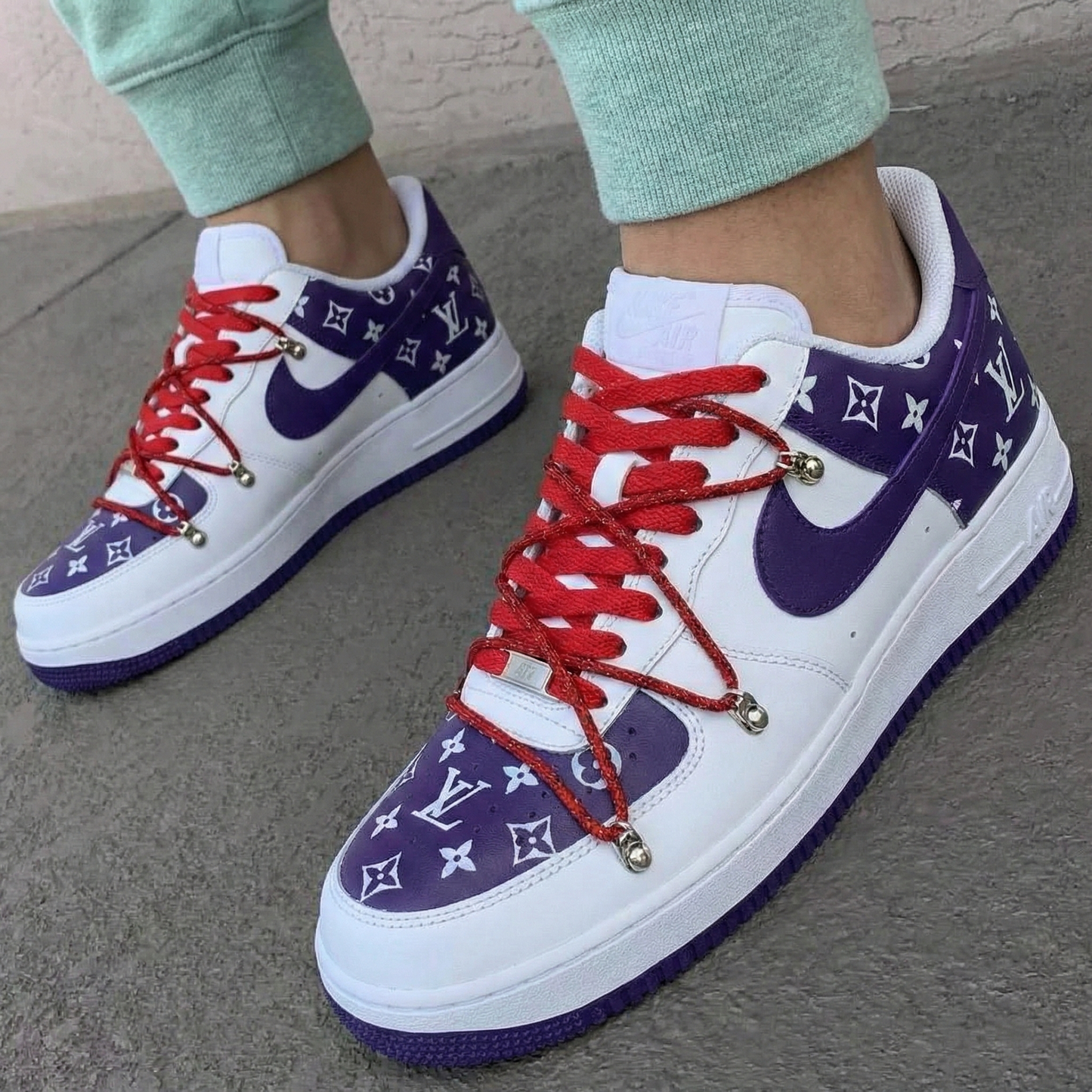 Purple Red LV Pattern Custom AF 1s Shoes