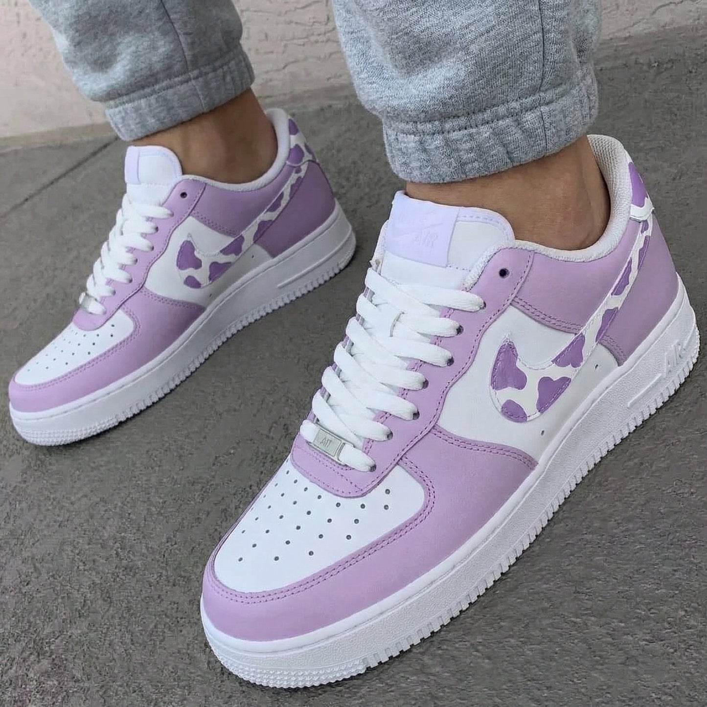 Purple White Cow Print Custom AF 1s Shoes
