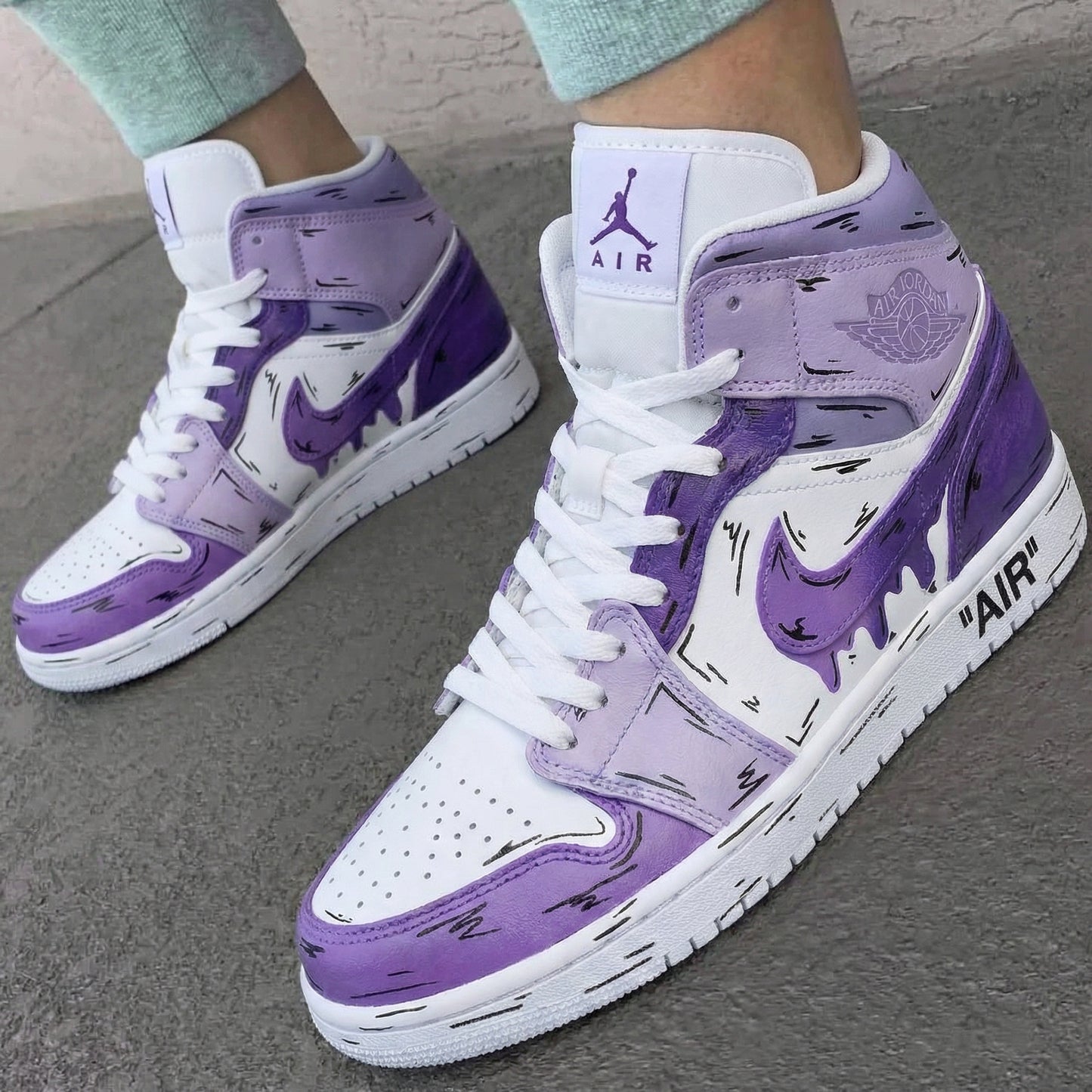 Purple White Drip Custom AJ 1s Shoes