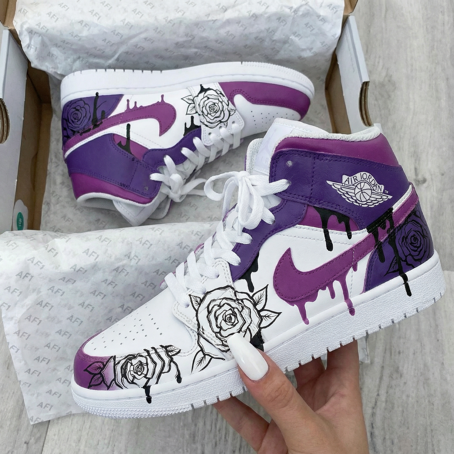 Purple White Rose Custom AJ 1s Shoes