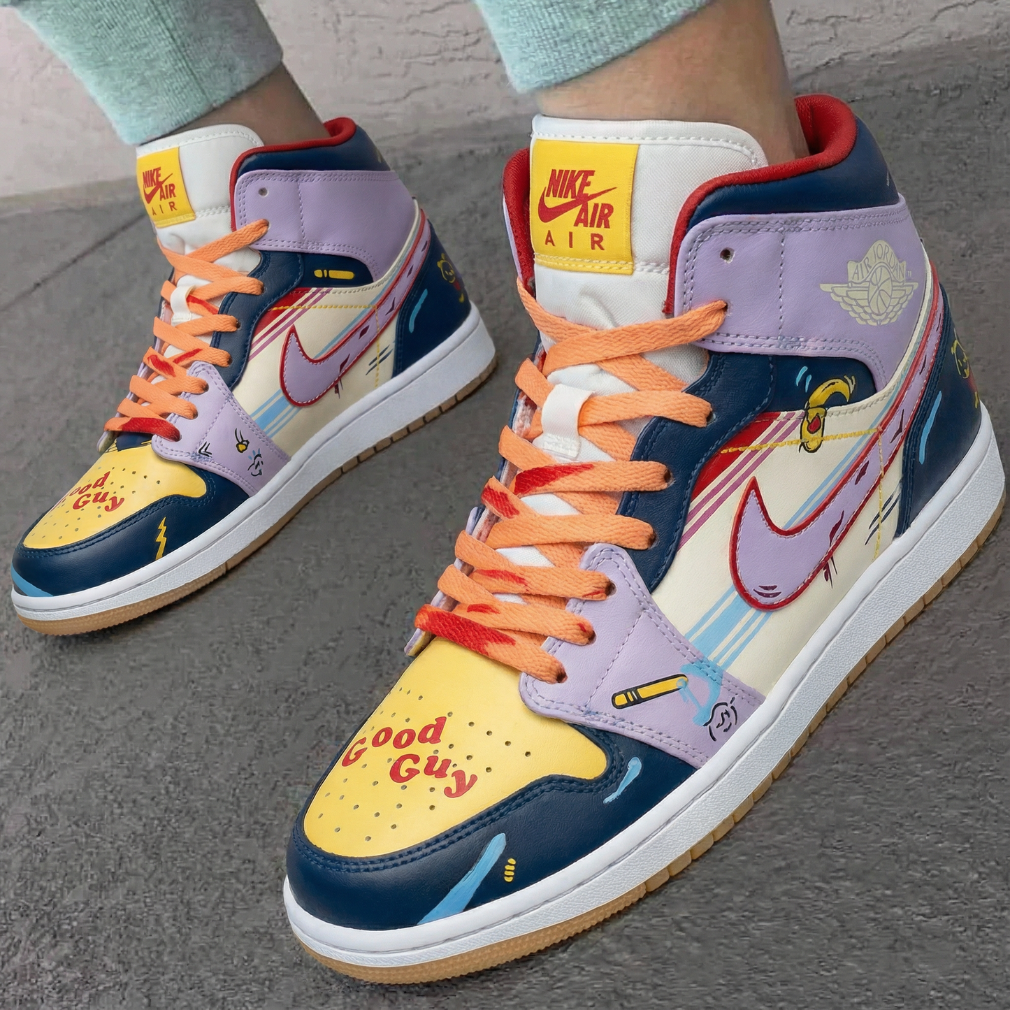 Purple Yellow Cartoon Custom AJ 1s Shoes