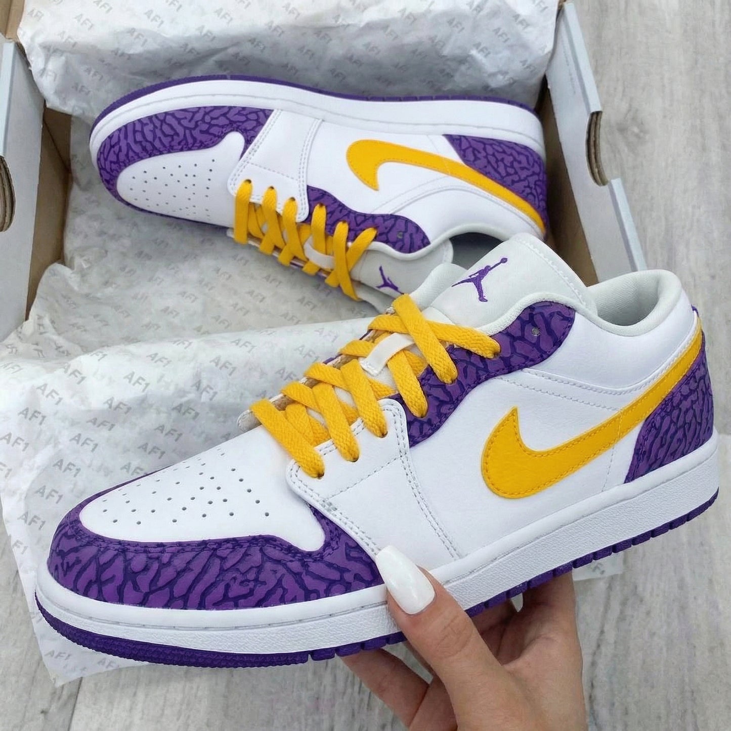 Purple Yellow Crackle Custom AJ 1s Shoes