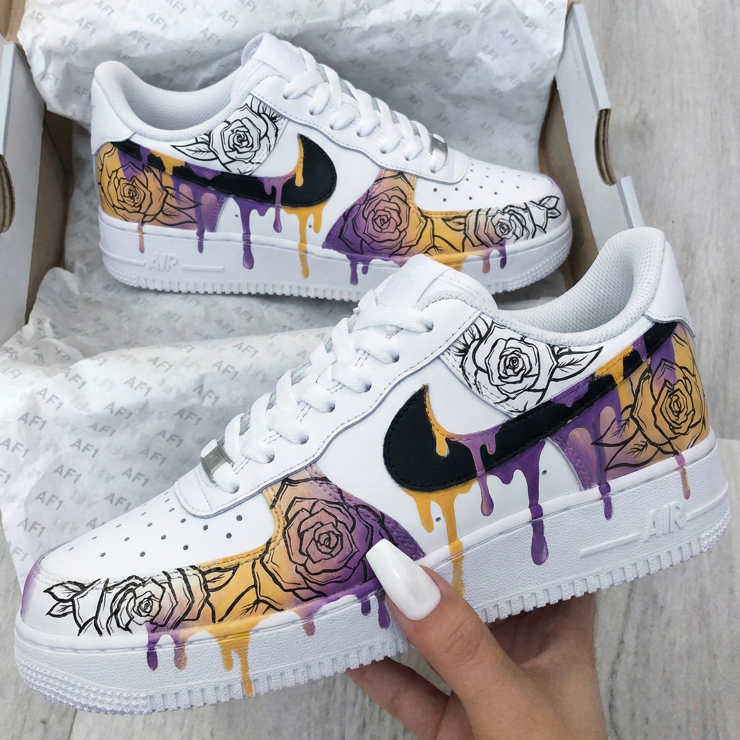 Purple Yellow Rose Custom AF 1s Shoes