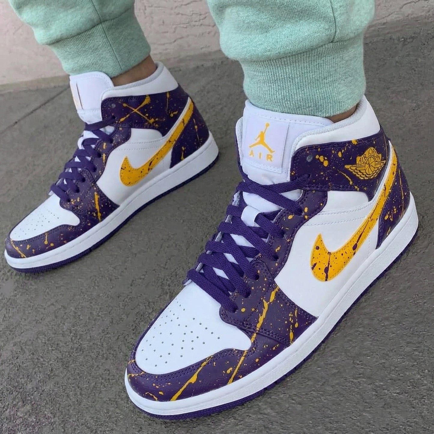 Purple Yellow Splatter Custom AJ 1s Shoes