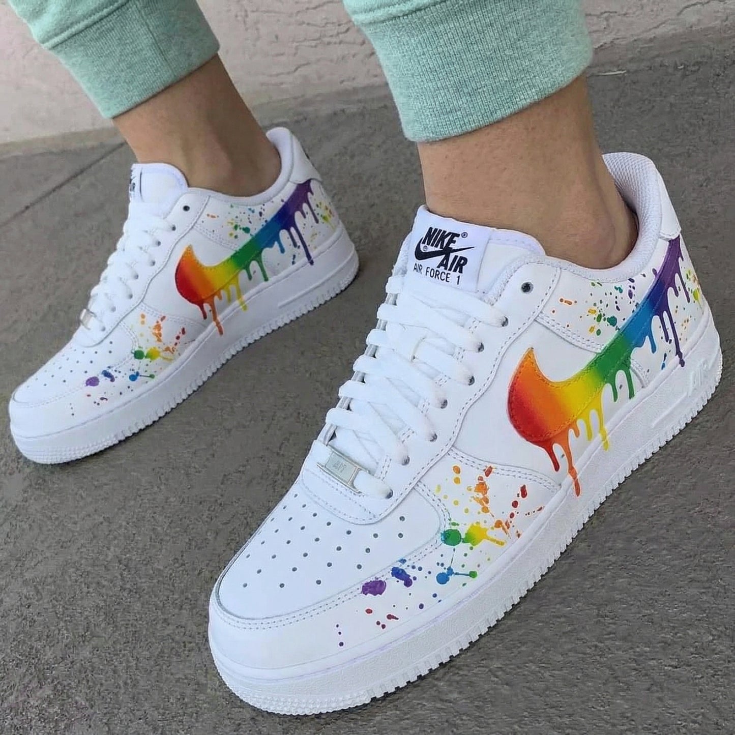 Rainbow Drip Paint Splatter Custom AF 1s Shoes