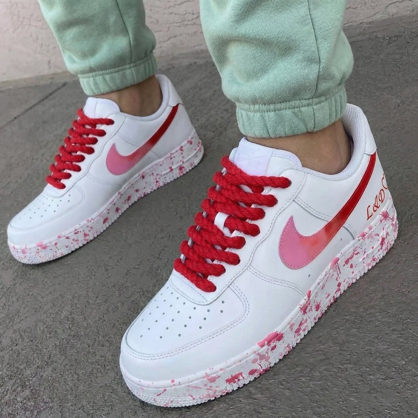 Red Baby Pink Splatter Gradient Custom AF 1s Shoes