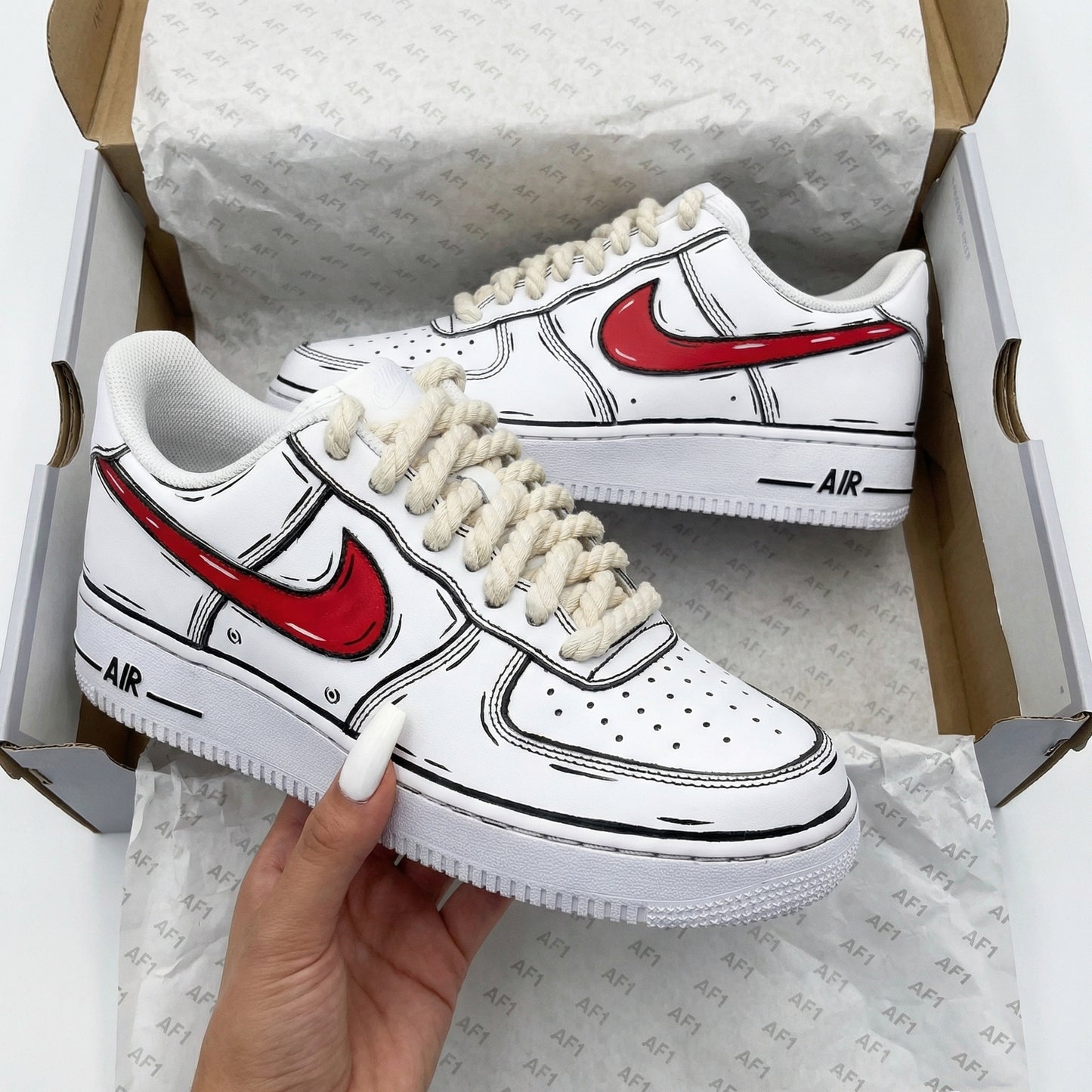 Red Black Cartoon Custom AF 1s Shoes Thick Shoelaces