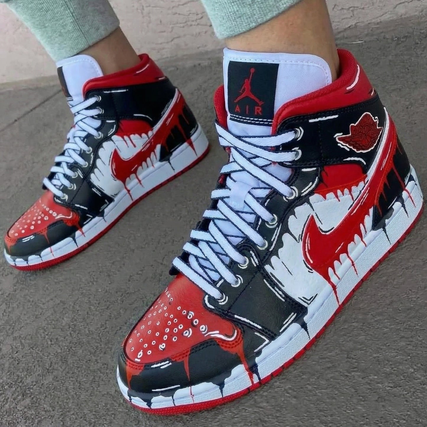 Red Black Drip Custom AJ 1s Shoes