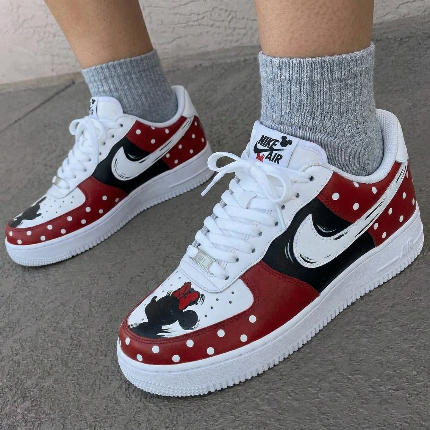 Red Black Minnie Mouse Polka Dots Custom AF 1s Shoes