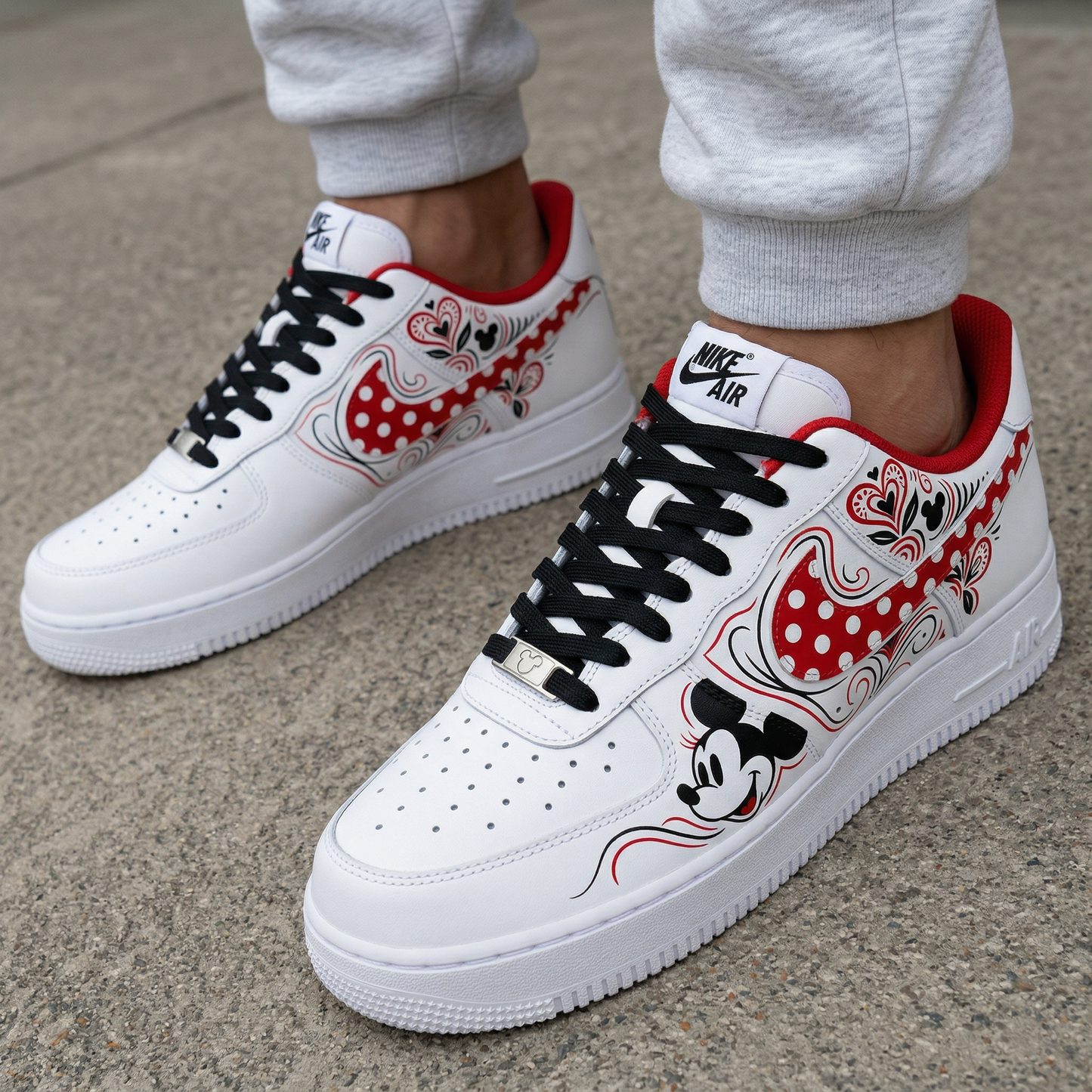 Red Black Minnie Mouse Polka Dots Hearts Custom AF 1s Shoes