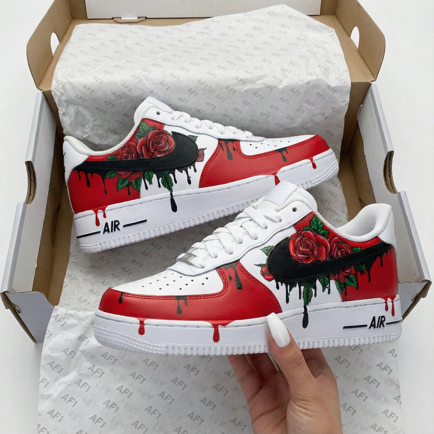 Red Black Rose Custom AF 1s Shoes
