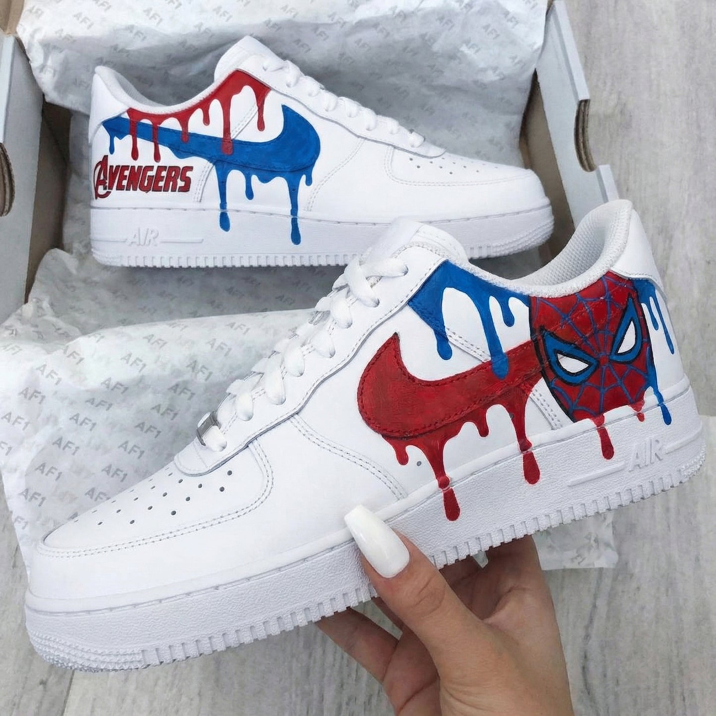 Red Blue Avengers Spider Man Drip Custom AF 1s Shoes