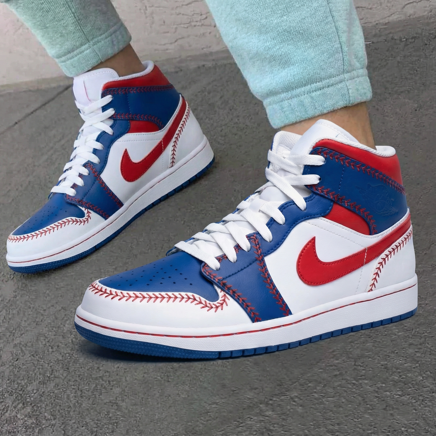 Red Blue Baseball Custom AJ 1s Shoes