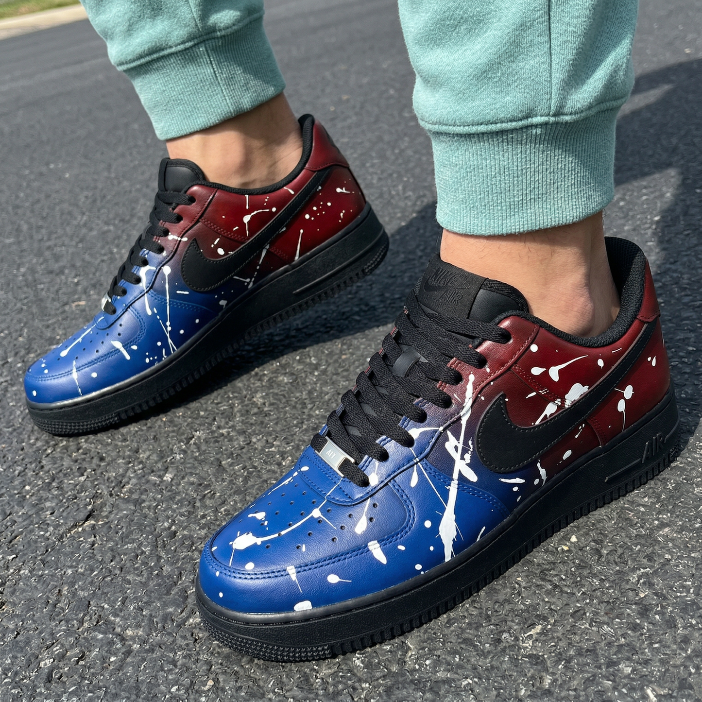 Red Blue Paint Splatter Custom AF 1s Shoes