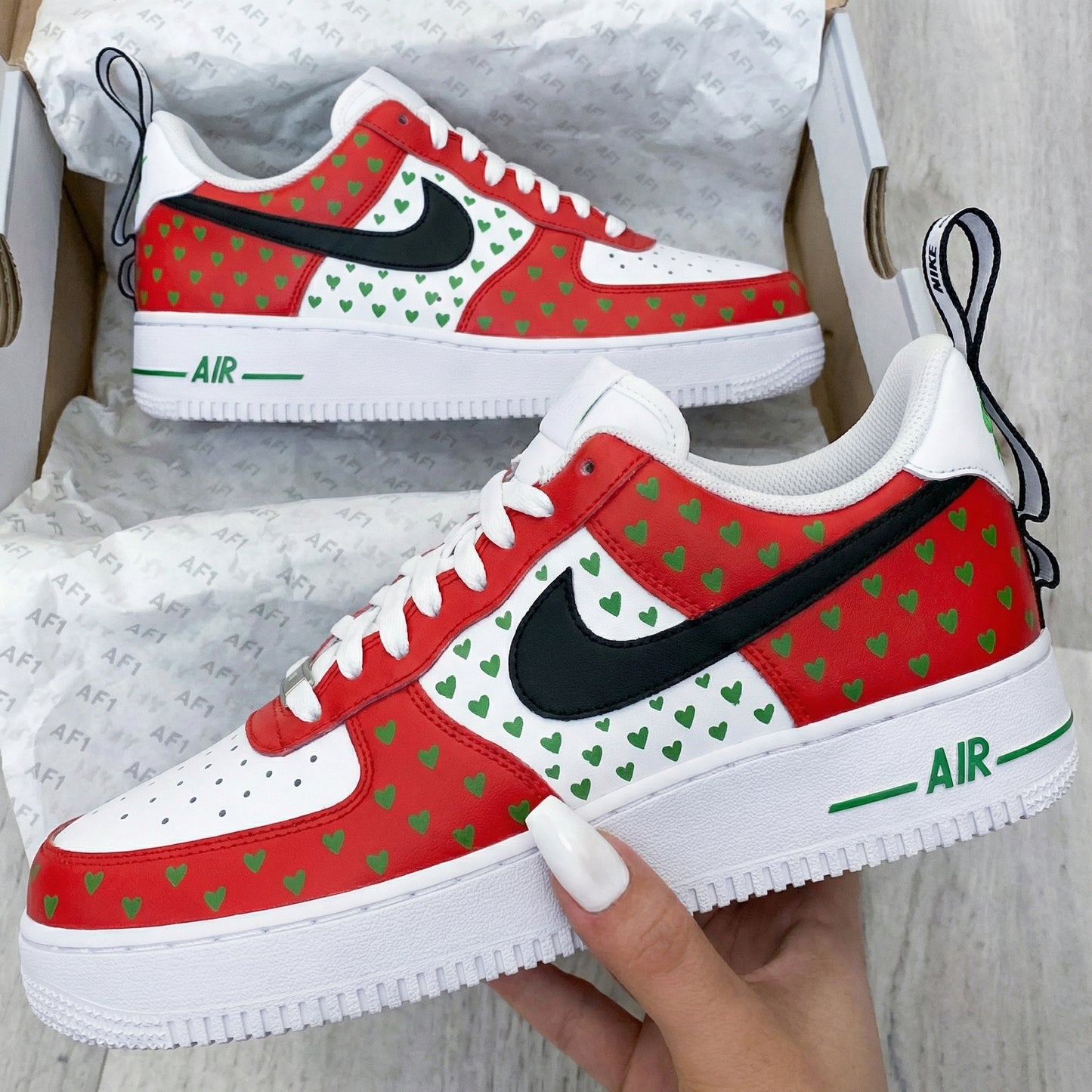 Red Green Hearts Custom AF 1s Shoes