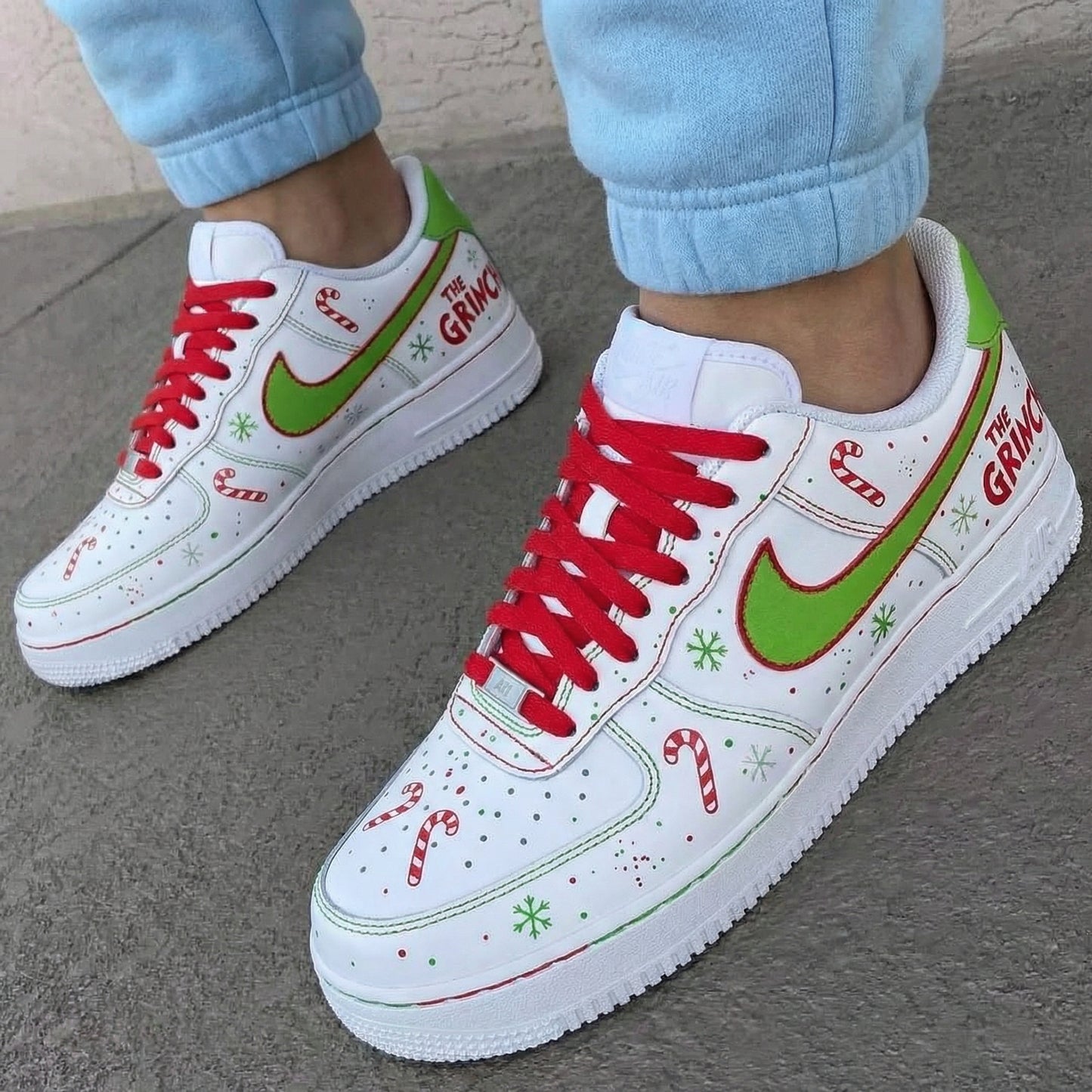 Red Green The Grinch Candy Canes Snowflakes Custom AF 1s Shoes