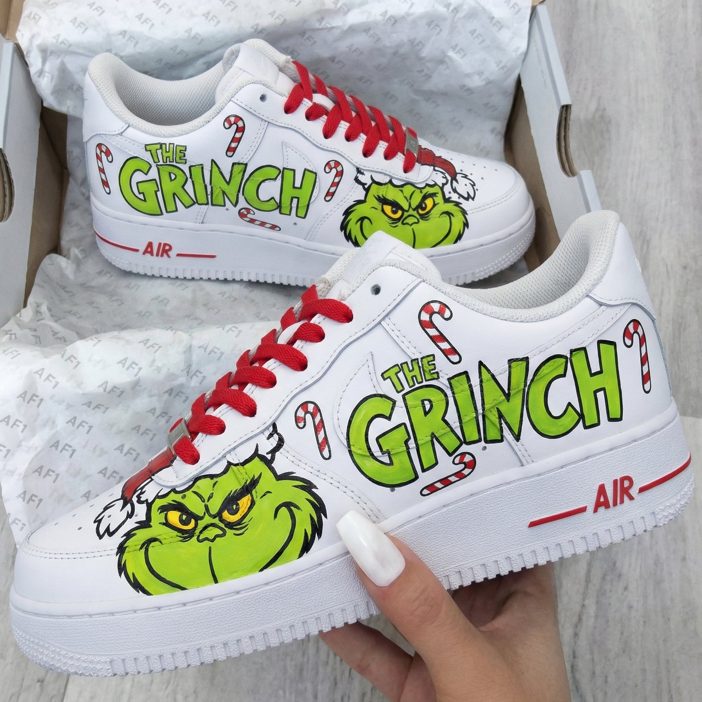 Red Green The Grinch Custom AF 1s Christmas Shoes