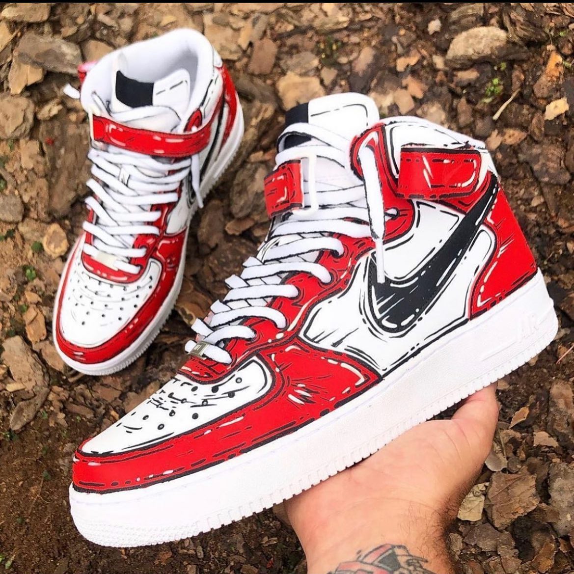 Red White Graphic Custom AF 1s Shoes