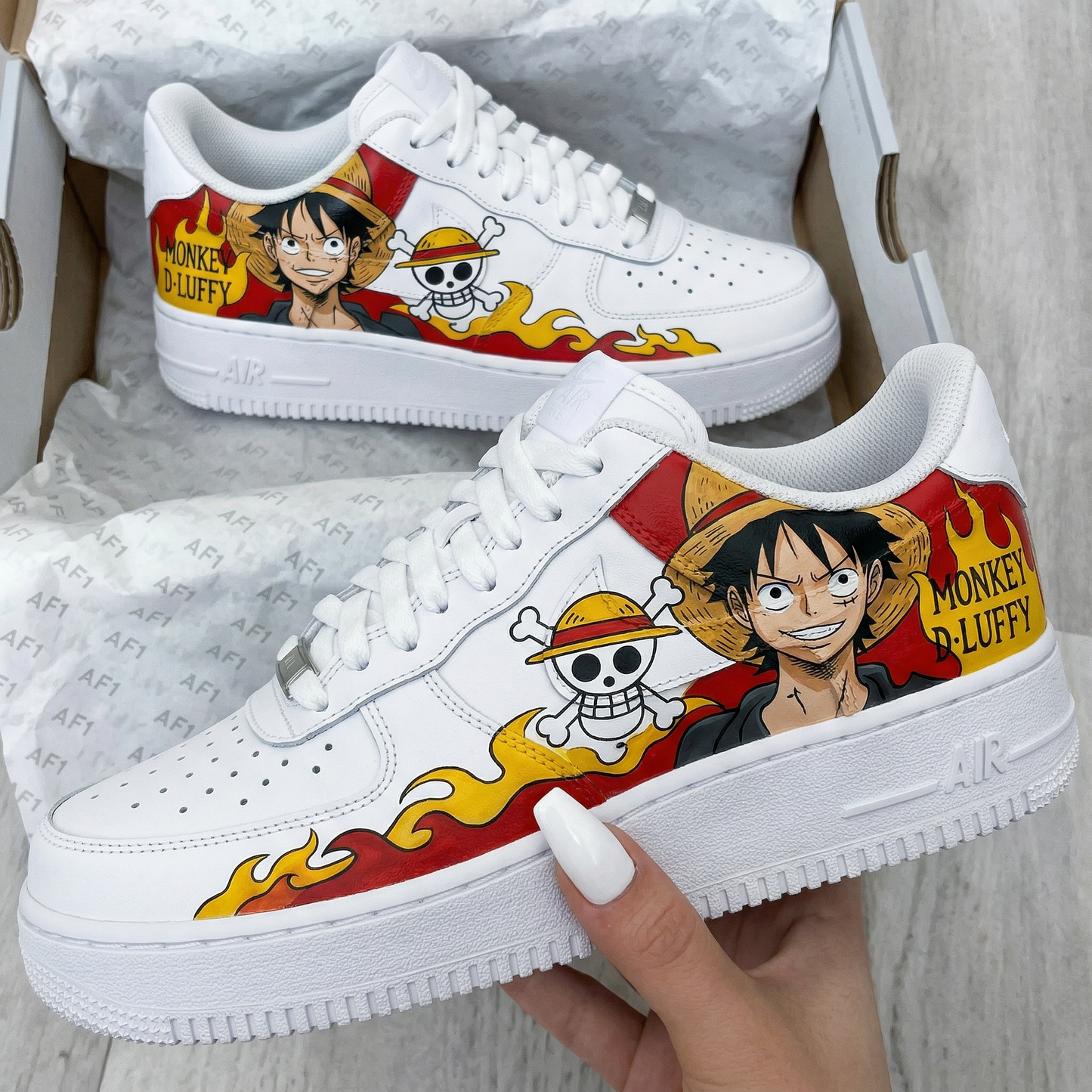 Red Yellow One Piece Monkey D Luffy Skulls Flames Custom AF 1s Shoes