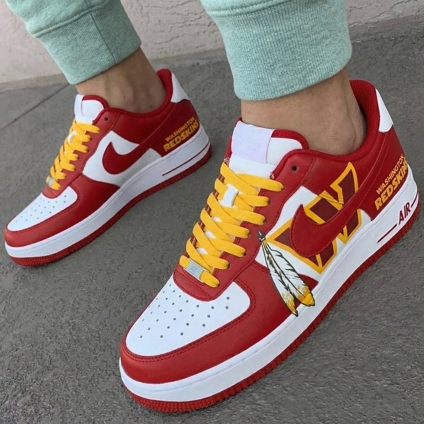 Red Yellow Washington Redskins Feathers Custom AF 1s Shoes