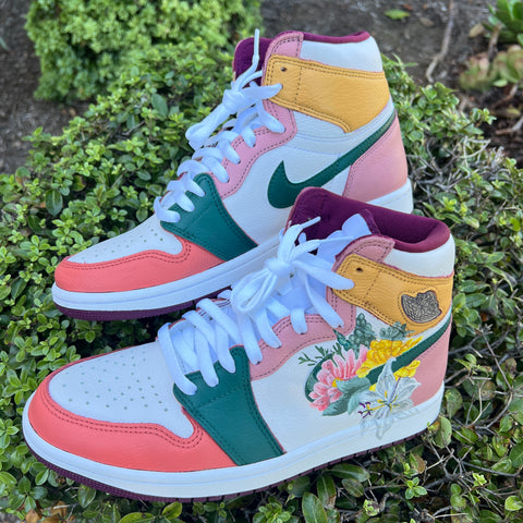 Romantic Pink Green Floral Custom AJ 1s Shoes