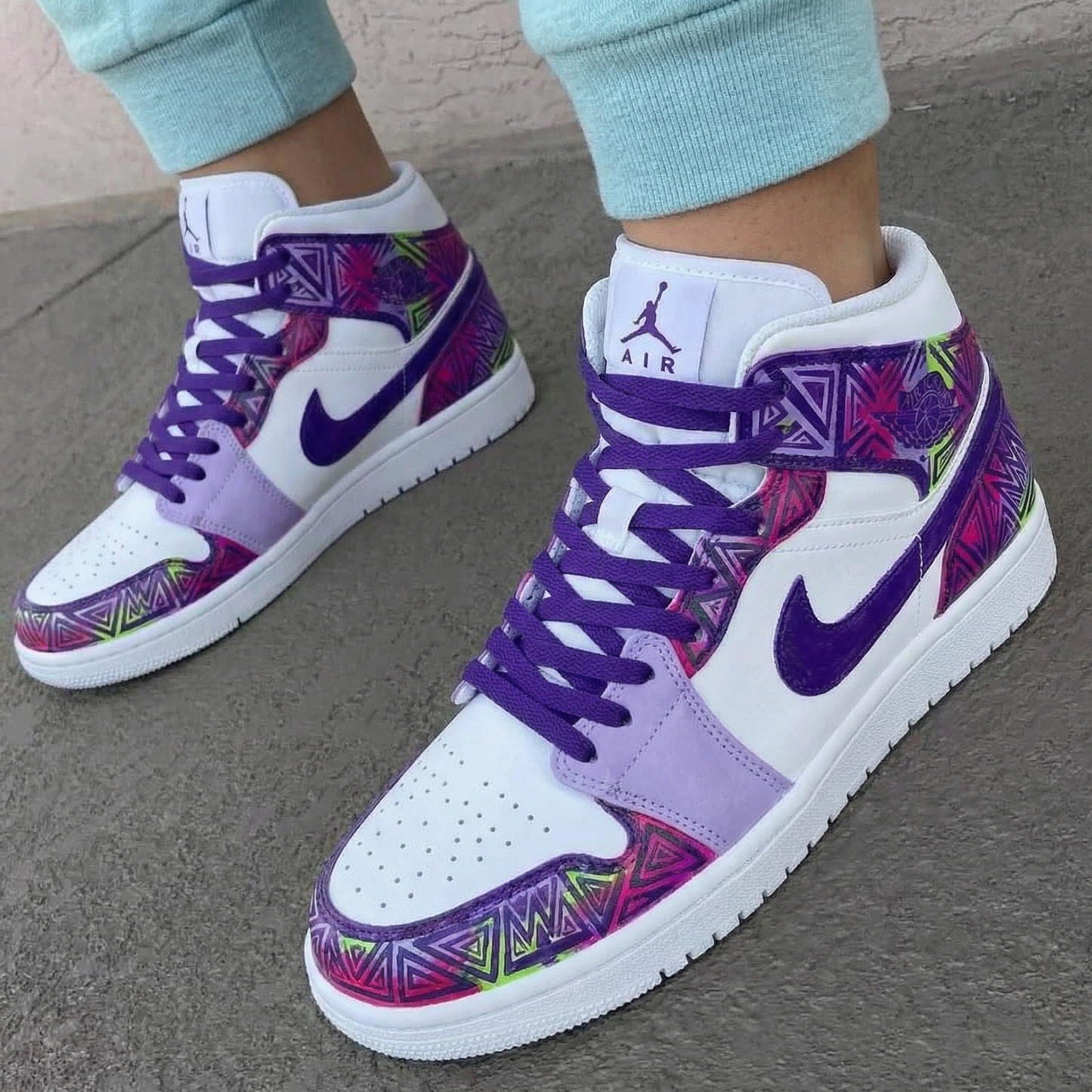 Romantic Purple Pink Abstract Geometric Custom AJ 1s Shoes