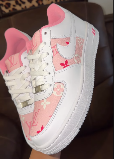 White Pink LV Custom Air Force 1 Sneakers