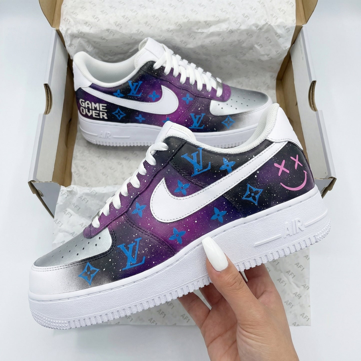 Silver Purple LV Pattern Custom AF 1s Shoes