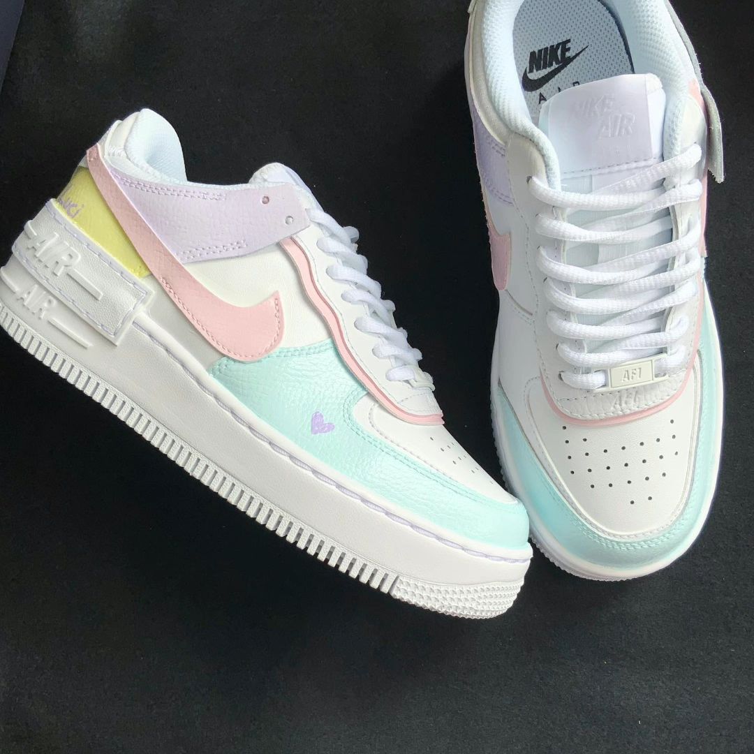 Soft Baby Pink Mint Floral Design Custom AF 1s Shoes