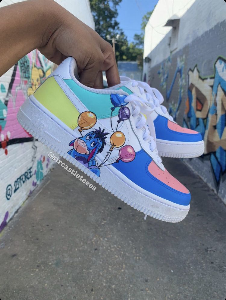 Soft Blue Pink Eeyore Balloons Custom AF 1s Shoes