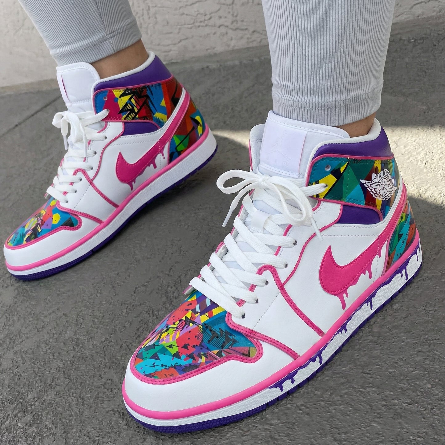 Soft Pink Purple Mosaic Pattern Custom AJ 1s Shoes