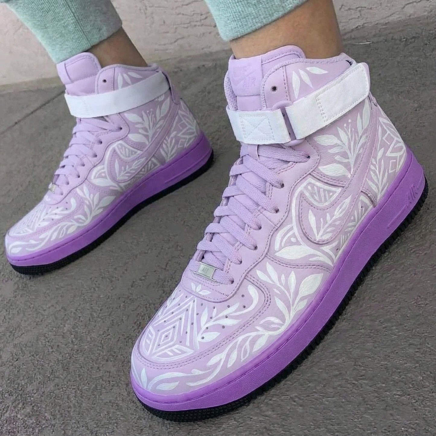 Spring Fresh Light Purple Floral Custom AF 1s Shoes